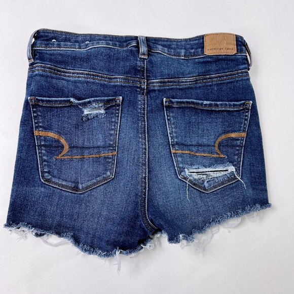 AE American Eagle DIstressed Cut Off Raw Hem Side Slit Denim Shorts Size 4 Read - Picture 2 of 9